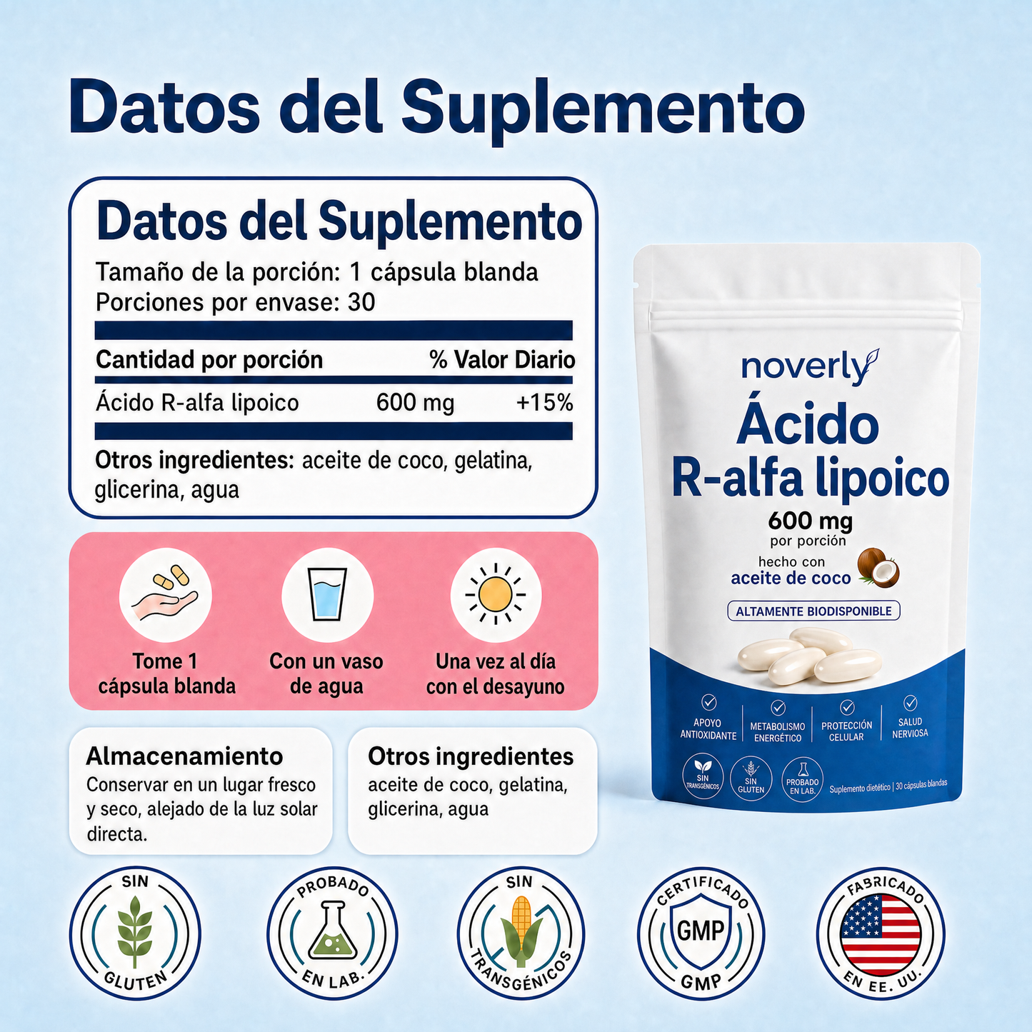 Ácido R-alfa lipoico — Cápsulas blandas de 600 mg en forma R pura