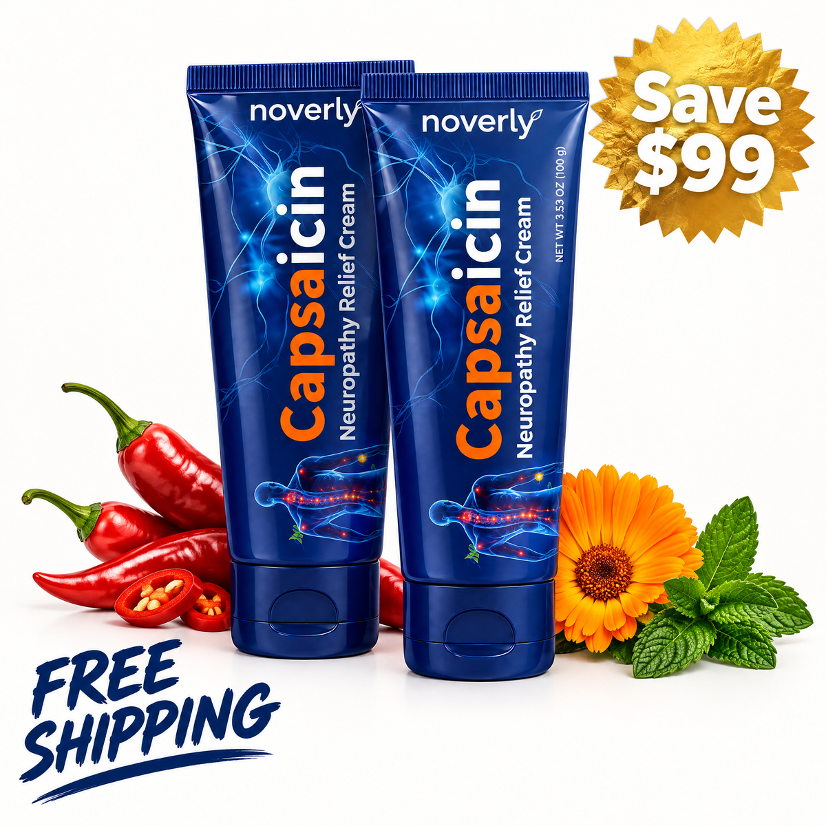 2 tubes Noverly Capsaicin Cream, save 99 dollars, free shipping