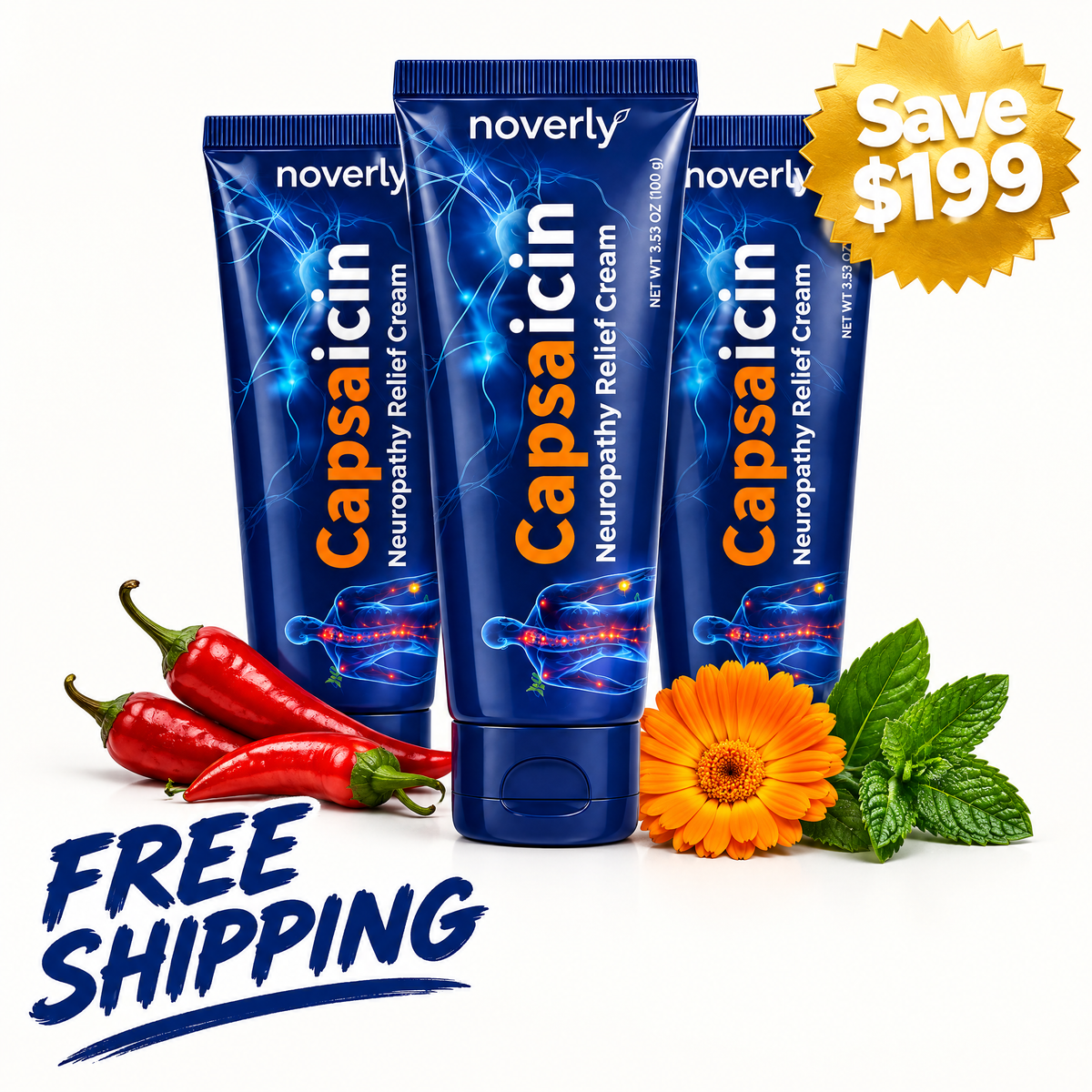3 tubes Noverly Capsaicin Cream, save 199 dollars, free shipping