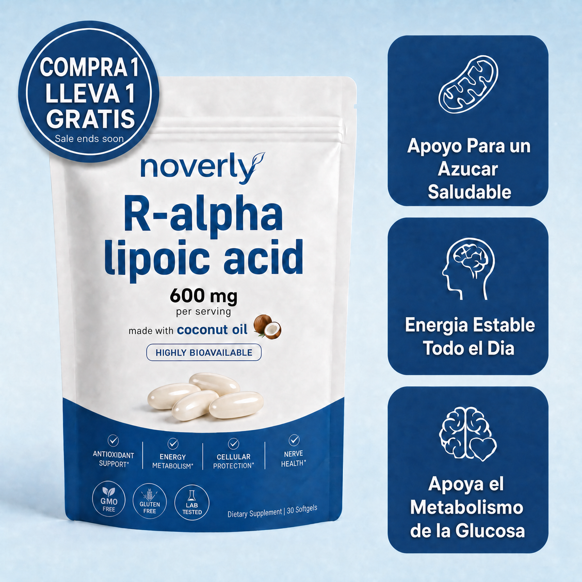 Ácido R-alfa lipoico — Cápsulas blandas de 600 mg en forma R pura
