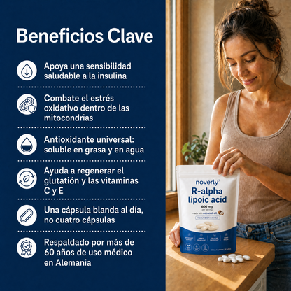 Ácido R-alfa lipoico — Cápsulas blandas de 600 mg en forma R pura