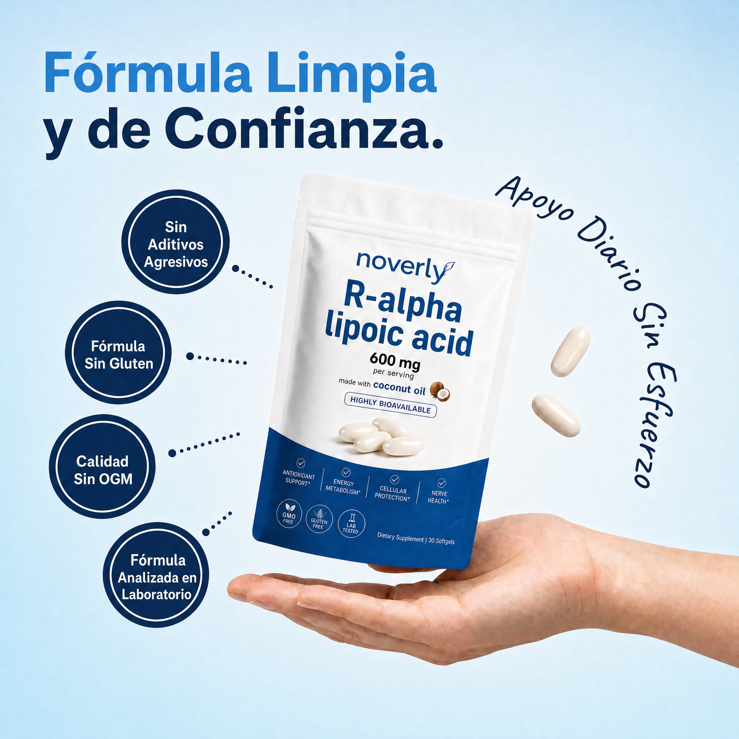 Ácido R-alfa lipoico — Cápsulas blandas de 600 mg en forma R pura