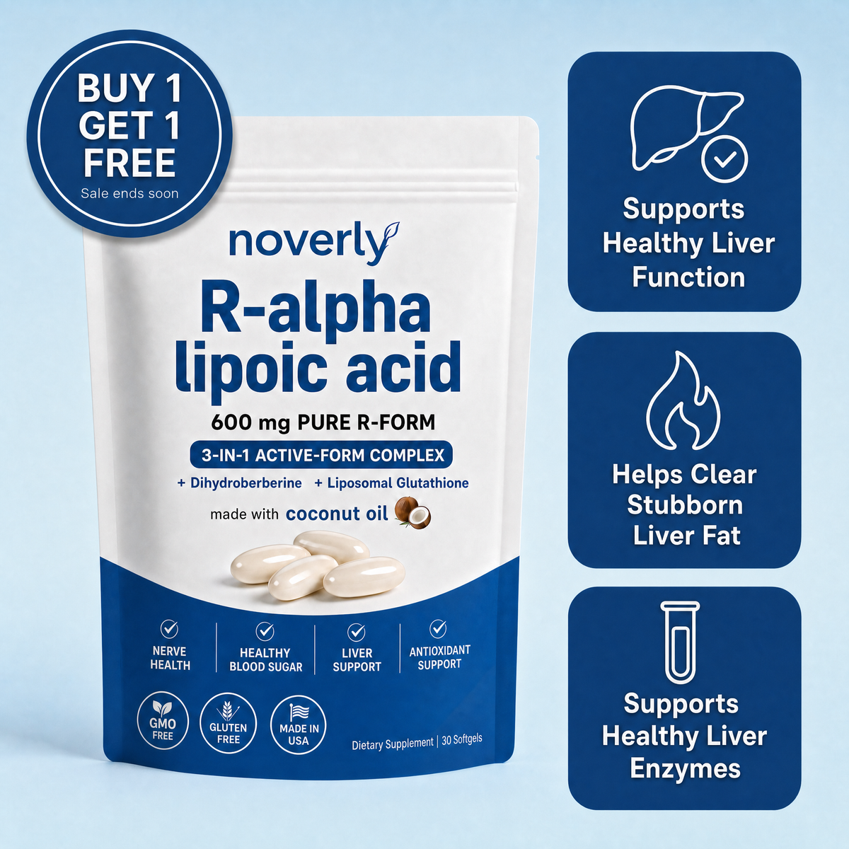 Noverly 3-in-1 liver support softgels - buy 1 get 1 free
